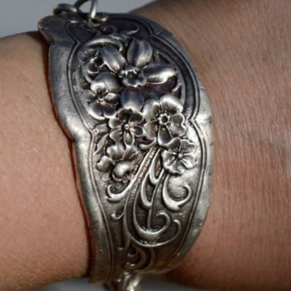 Antique Obsessions Jewelry - Floral Cuff Bracelet Solid Sterling Silver Antique